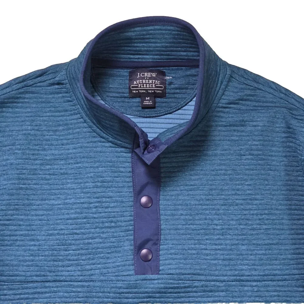 J.Crew Authentic Fleece Mens Medium Heritage Snap Neck Blue Sweater